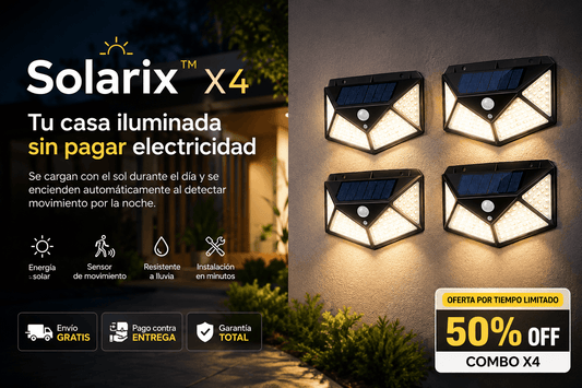 🔥 Combo X4 Lámparas Solares de 100 LED con Sensor de Movimiento